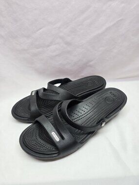 Crocs Patricia Wedge Strappy Slide Slip On Sandals Womens Size 10 Black